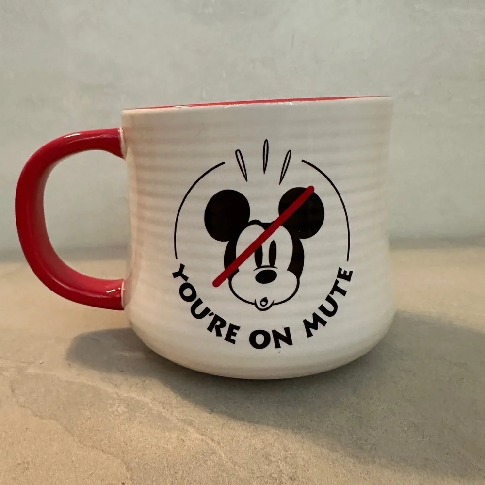 Disney Mickey Mouse “Your on Mute”  Coffee Mug White & Red Cup 18oz - Picture 2 of 6